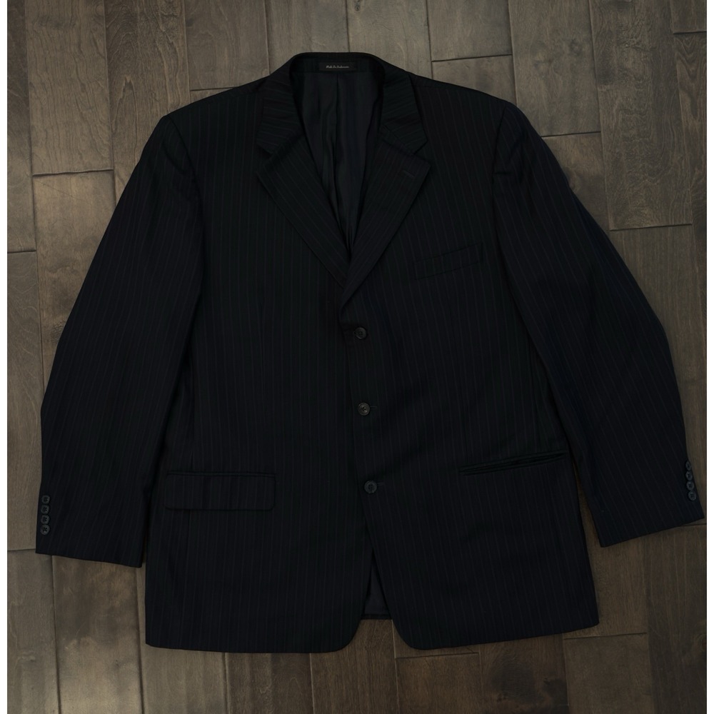 Roberto Villini Jacket Blazer Mens 48L Black/Purple Striped 100% Wool 3-Button